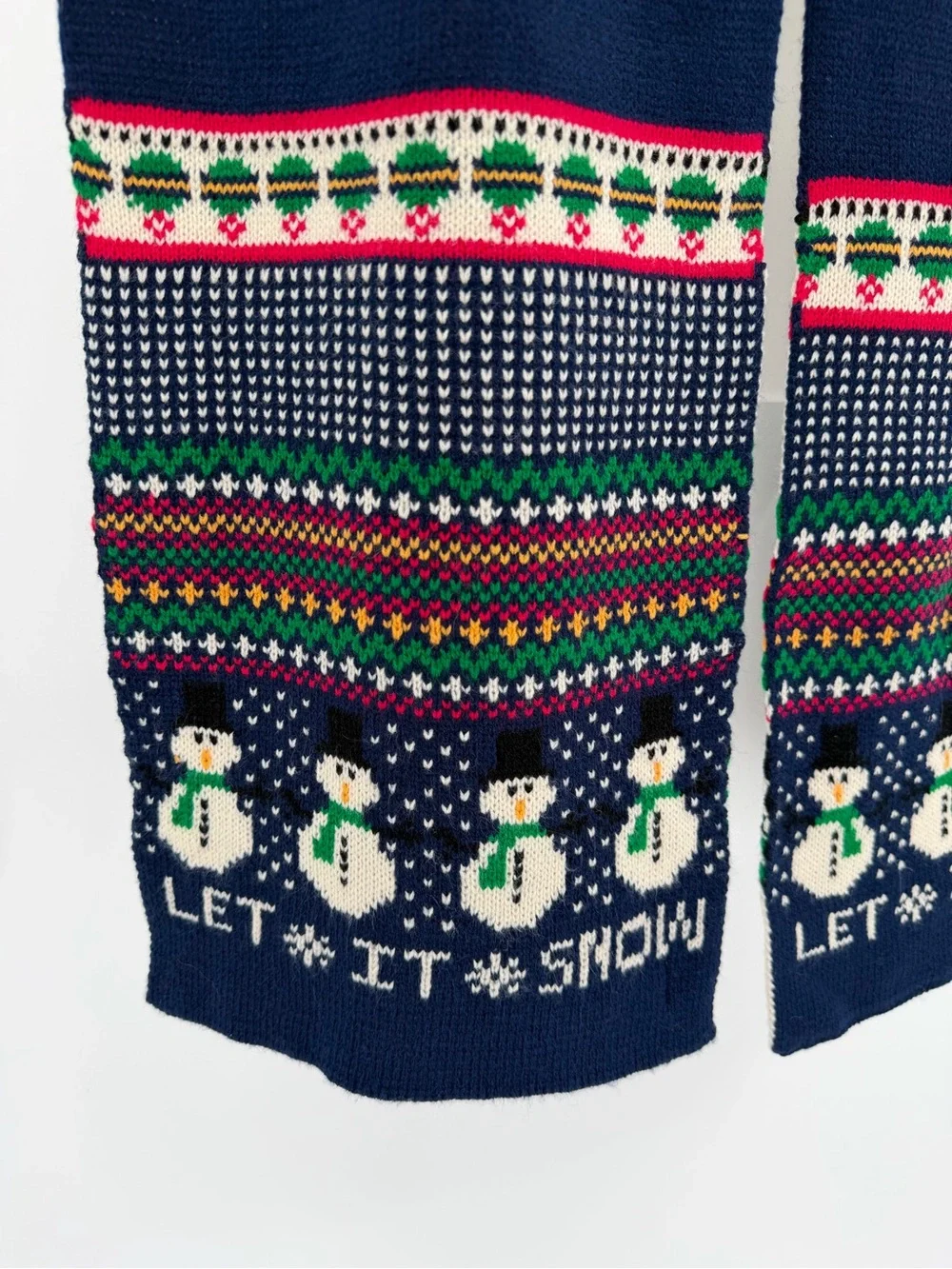 Christmas Scarf Snowman Navy Blue Knit Let it Snow Fair Isle Classic Kmart 70